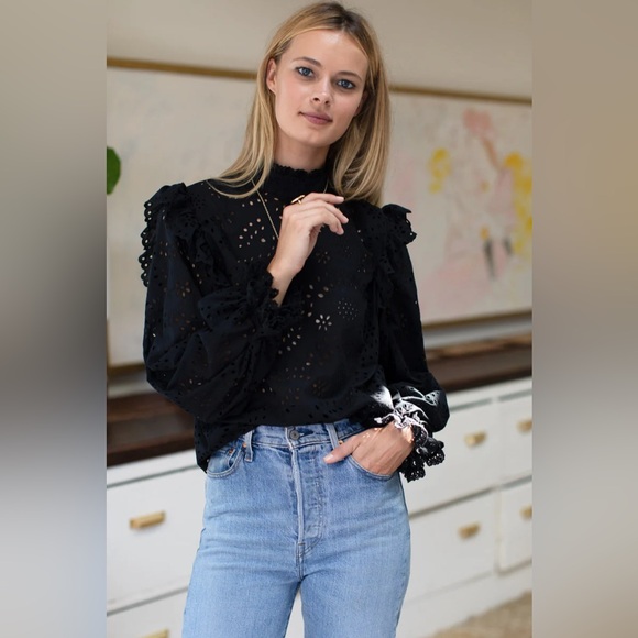 Emerson Fry Pearl Long Sleeve Blouse in Black Eyelet - Picture 2 of 8